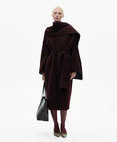 Mango Women's Detachable Scarf Wool Coat