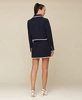 Avec Les Filles Womens Lace Trim Button Front Crop Jacket A Line Contrast Trim Mini Skirt