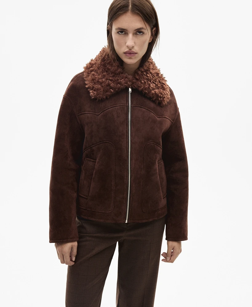 Mango Women's Suede-Effect Shearling Collar Jacket