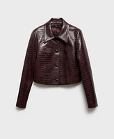 Mango Women's Crocodile-Effect Cropped Jacket