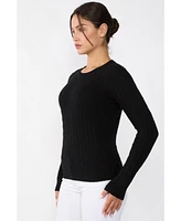 Jennie Liu Women's 100% Cashmere Crewneck Sweater | Chuncky Cable-knit Sweaters