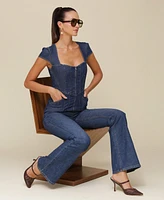 Avec Les Filles Women's Sweetheart-Neck Corset Zip-Up Jumpsuit