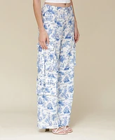 Avec Les Filles Women's Oceanic-Print Wide-Leg Cargo Pants
