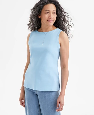 Style & Co Women's Cotton Boat-Neck Sleeveless Top