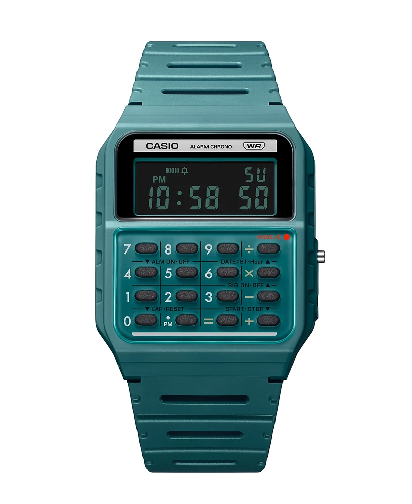 Casio Unisex Digital Calculator Teal Resin Strap Watch 34mm