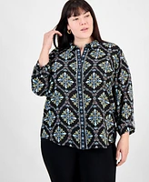 Jm Collection Plus Embellished-Placket Button-Front Shirt, Exclusively at Macy's