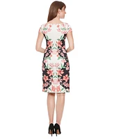 London Times Petite Floral Square-Neck Sheath Dress