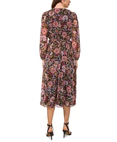 Msk Petite Floral-Print Faux-Wrap Blouson-Sleeve Dress