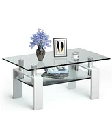 Gouun Rectangle Glass Table with Metal Legs for Living Room