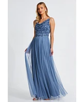 Quiz Women's Cowl Neck Mesh Skirt Maxi Dress