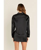 endless rose Women's Satin Pocket Detailed Top