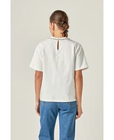 English Factory Women's Bow Bead Detail Top