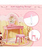 Costway Kids Vanity Set Princess Table & Chair with Lighted Mirror