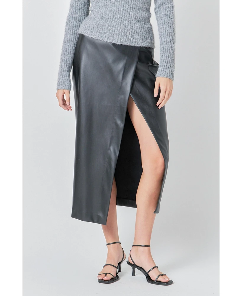 endless rose Women's Leather Midi Skirt