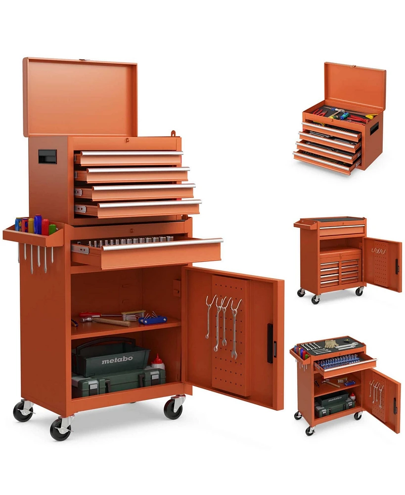 2 1 Tool Chest & Cabinet with Sliding Drawers Rolling Garage Organizer