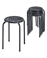 Gouun Set of 6 Stackable Multifunctional Daisy Design Backless Round Metal Stool Set