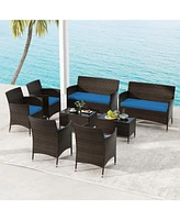 Gouun 4 Pieces Comfortable Outdoor Rattan Sofa Set with Glass Table-Peacock