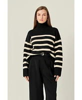 English Factory Women's Stripe Turtle Neck Knit