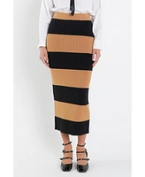 English Factory Women's Striped Knit Midi Skirt