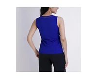 Stella Parker Women's Mesh Insert Sleeveless Crew Neck Top