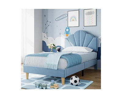 gaomon Twin Bed Frames Boys, Twin Velvet Upholstered Bed Frame with Adjustable Headboard, Strong Wood Slat Support, No Box Spring Needed