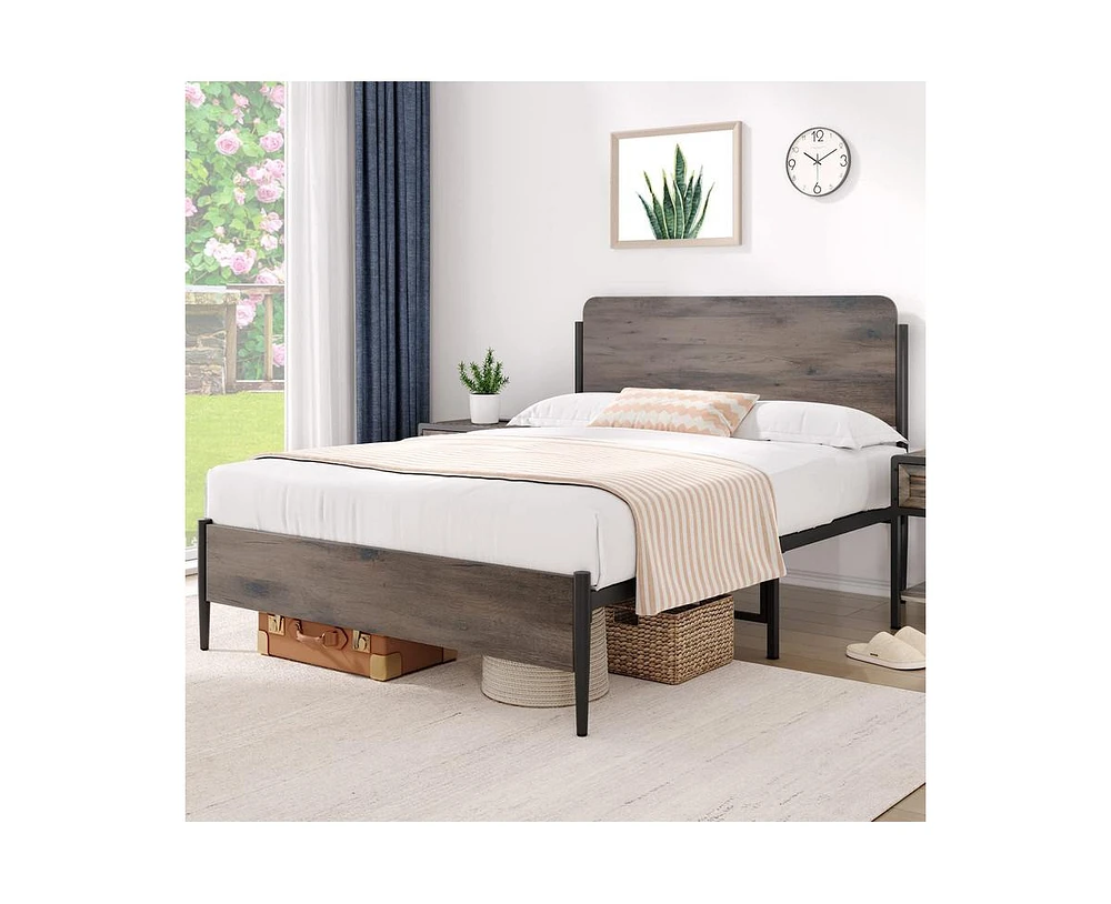 gaomon Full Bed Frame with Wooden Look Headboard and Footboard, Metal Bed Frame with Under Bed Storage, Strong Steel Slats Support