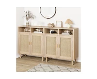 gaomon 2PCS Rattan Buffet Cabinet with Storage,2 Door Kitchen Storage Cabinet with Shelves, Wood Sideboard Cabinet for Kitchen,Shoe Cabinet Storage fo