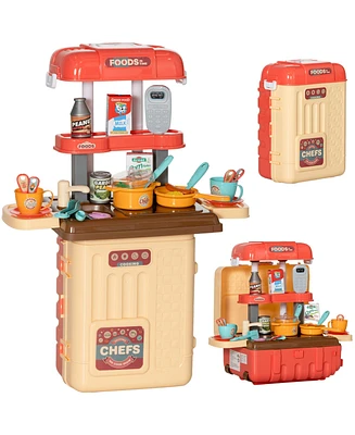 Qaba 3 in 1 Play Kitchen Set, Foldable Pretend Play Toys for 3-6 Years Old