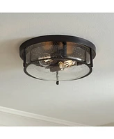 Franklin Iron Works Midnight 13" Wide Black and Glass 2-Light Ceiling Light