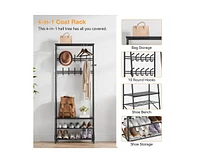 gaomon Coat Rack Shoe Bench with 10 Hooks, Hall Trees Entryway Bench with Storage, Multifunctional Hallway Organizer