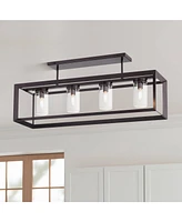 Franklin Iron Works Ketler 34 3/4" Modern Industrial Semi Flush-Mount Ceiling Light Fixture Kitchen Foyer Hallway Linear 4-Light Brown Oiled Bronze Fi
