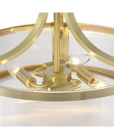 Possini Euro Design Randall 16" Modern Semi Flush-Mount Ceiling Light Fixture Kitchen Foyer Hallway Drum Round Brass Finish Glass Bedroom Bathroom Ent