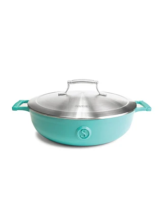 Voyage Series 4.5 Qt Enameled Cast Iron Braiser, Dutch Oven with Stainless Steel Lid