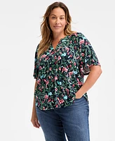 Style & Co Plus Printed Flutter-Sleeve Top, Exclusively at Macy's