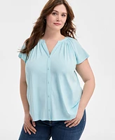 Style & Co Plus Flutter-Sleeve Top, Exclusively at Macy's