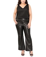 Vince Camuto Plus Rhinestone-Trim V-Neck Satin Top
