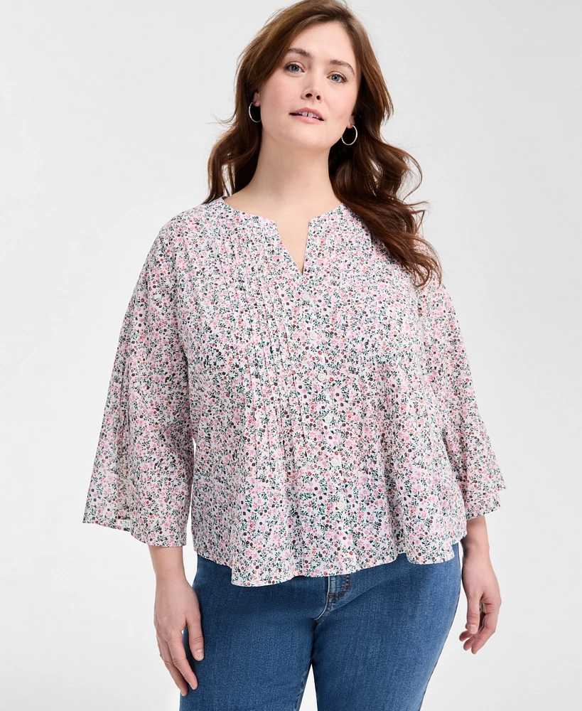 Style & Co Plus Printed Pintuck Top, Exclusively at Macy's