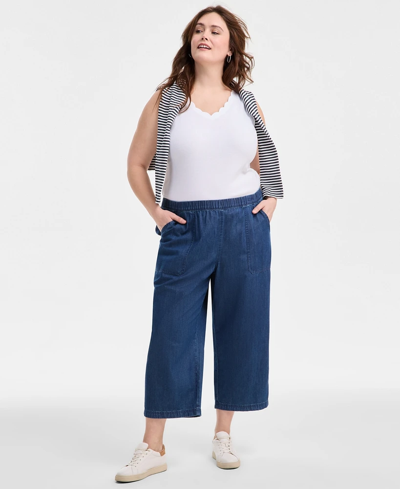 Style & Co Plus Chambray Pull-On Cropped Pants, Exclusively at Macy's