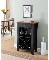 Kings Brand Furniture Hiland Bar Cabinet Wine Storage With Glass Holders & Drawer