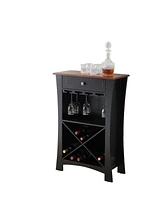 Kings Brand Furniture Hiland Bar Cabinet Wine Storage With Glass Holders & Drawer