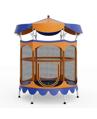 Gouun 64 Inch Kids Trampoline with Detachable Canopy and Safety Enclosure Net