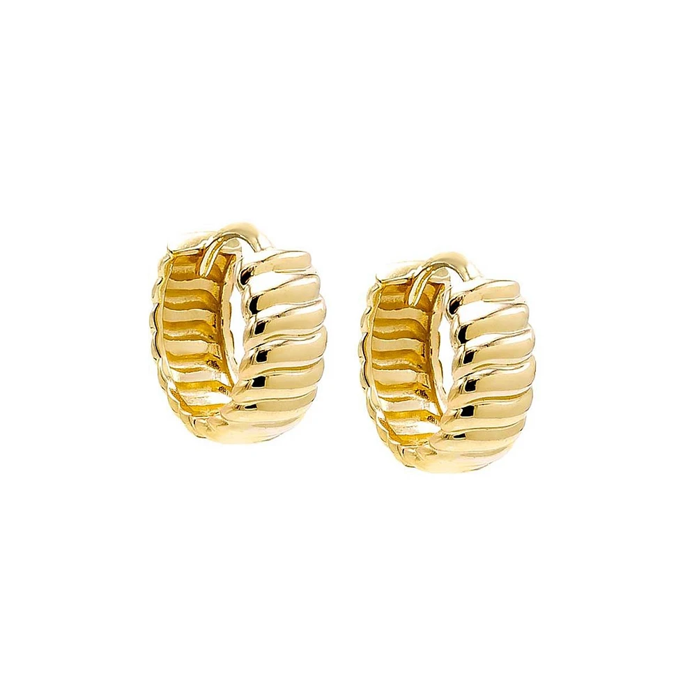 Solid Fluid Ridged Huggie Earring 14K