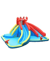 Gymax Inflatable Water Park Bounce House Crab w/ 2 Slides Climbing Wall Tunnel