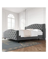 gaomon Queen/King Velvet Bed Frame With Headboard And Footboard, Tufted Wingback Headboard, Upholstered Platform Bed, Strong Wooden Slats, No Box