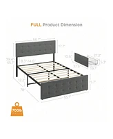 gaomon Full/Queen Size Bed Frame With 4 Storage Drawers And Adjustable Headboard, Linen Upholstered Platform Bed Frame