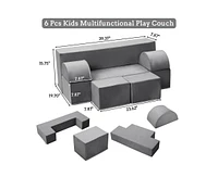gaomon Kids Play Couch, 6Pcs Modular Kids Play Sofa for Playroom Bedroom, Kids Modular Couch Toddler Foam Sofa