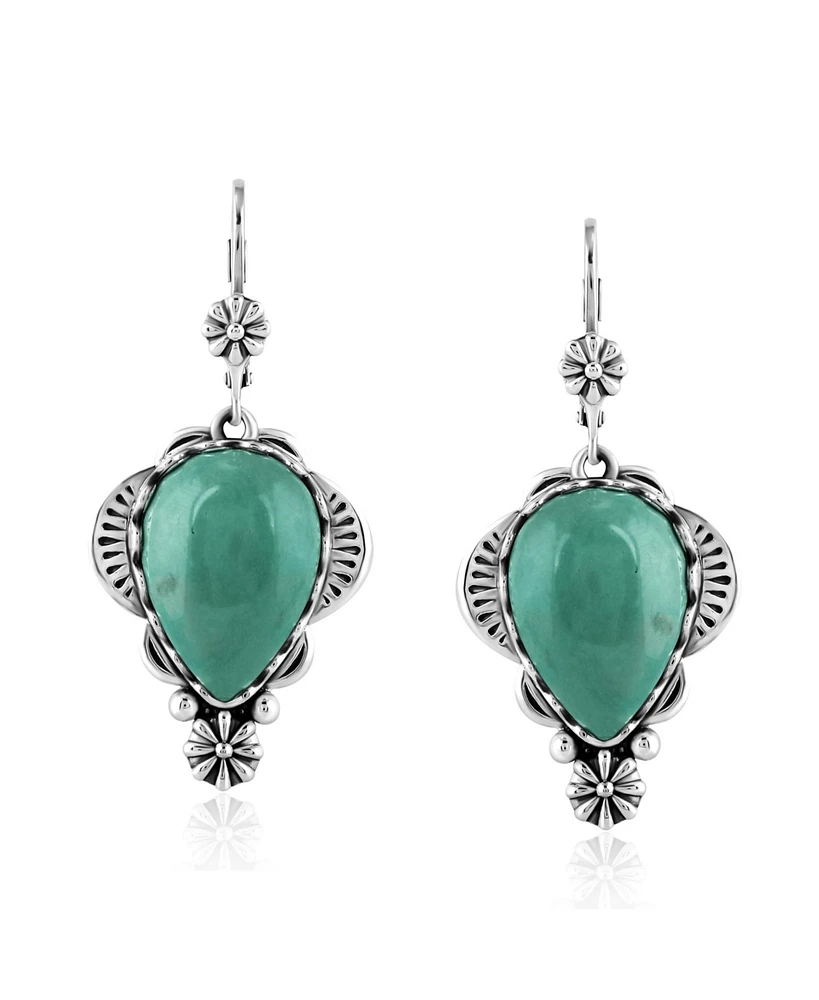 American West Jewelry Sterling Silver Green Turquoise Pear-Cut Concha Earrings