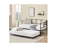 gaomon Twin Daybed with Trundle, Metal Twin Size Daybed with Pullout Trundle 6 Casters, Steel Slat Support Sofa Bed for Living Room, Bedroom, Guest Ro