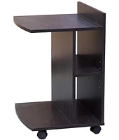 Kings Brand Furniture Farrell Snack Side End Table with Storage Shelves and Wheels, Chocolate