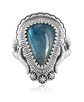 American West Jewelry Sterling Silver Labradorite Split Shank Rope Ring